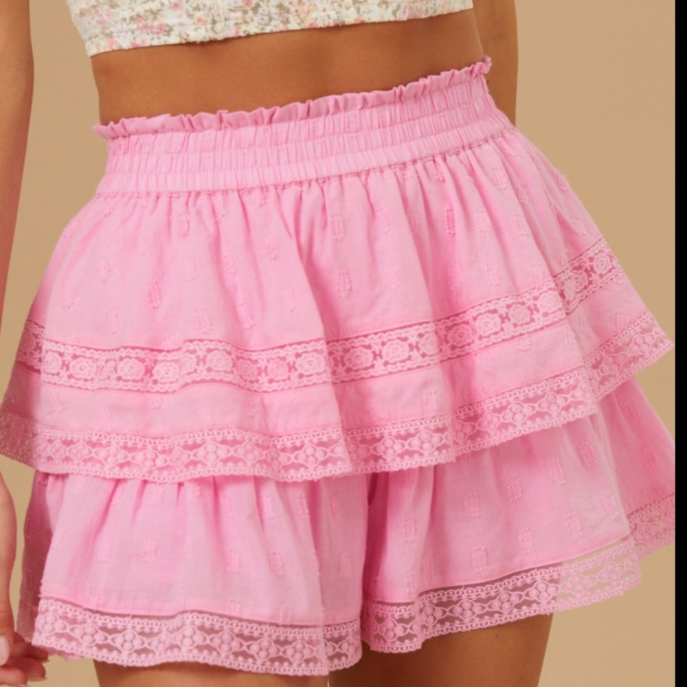 Altar'd State Pink Lace Cotton Skort Shorts-Skirt Small S Ruffle Tiered